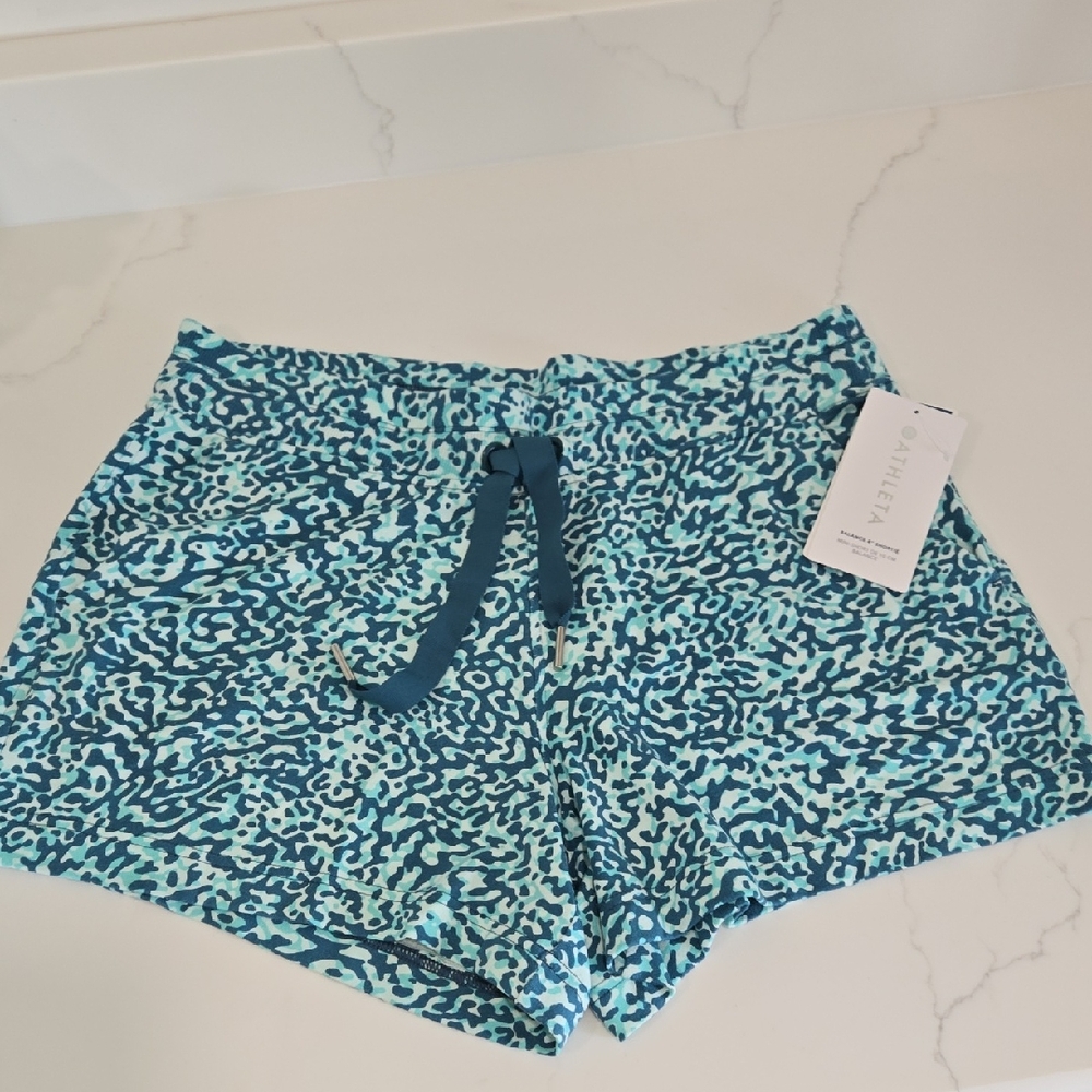 Athleta Teal and Aqua  Balance 4" Mini Short Size Large New With Tags